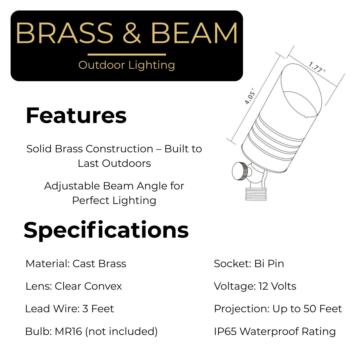 4-Pack Solid Brass Landscape Lights - 12V Low Voltage Outdoor