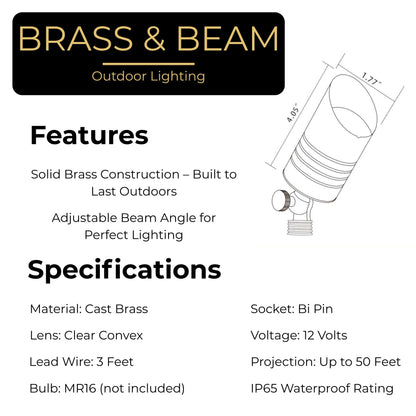 4-Pack Solid Brass Landscape Lights - 12V Low Voltage Outdoor